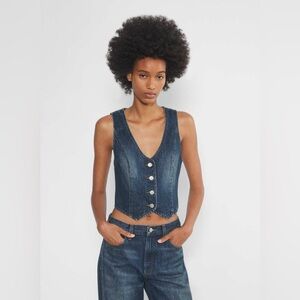 Aritzia Denim Forum The '90s Mia Denim Vest in Be About Dark Bleu Blue XXS